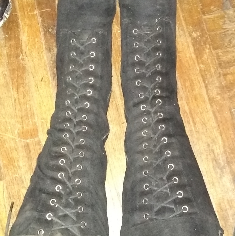 Black suede Leather High Heal Knee High Boots